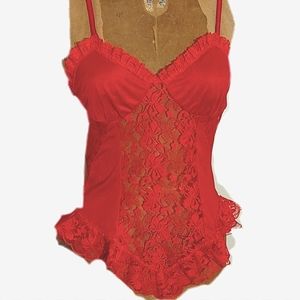 Vintage Lacy, sexy red lingerie top shown with tap pants(not Incl)